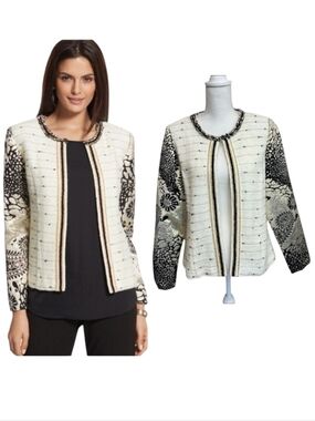 Chicos Versailles Sleeve Pattern Jacket - Wool Blend - Size Medium (8).